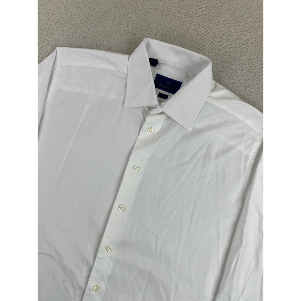 David Donahue Mens 17.5 32/33 White Solid Slim Fit Cotton Dress Shirt - Picture 3 of 8